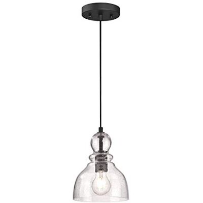 Westinghouse Lighting 61008 Hanglamp voor binnen, geolied brons met helder korrelig glas Westinghouse Lighting 61008 Hanglamp voor binnen, geolied brons met helder korrelig glas