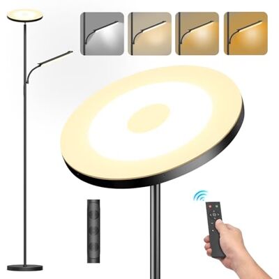 LUCKEA 42 W led-vloerlamp, dimbaar, 4000 lm, superhelder, staande lamp voor woonkamer, met leeslamp, 2700 K-6500 K, traploos dimbaar, afstandsbediening en touch-bediening voor slaapkamer en kantoor LUCKEA 42 W led-vloerlamp, dimbaar, 4000 lm, superhelder, staande lamp voor woonkamer, met leeslamp, 2700 K-6500 K, traploos dimbaar, afstandsbediening en touch-bediening voor slaapkamer en kantoor