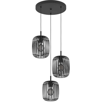EGLO Romazzina hanglamp 3 lampen kroonluchter woonkamer eetkamer plafondlamp hanglamp zwart metaal fitting E27 Ø 46 cm EGLO Romazzina hanglamp 3 lampen kroonluchter woonkamer eetkamer plafondlamp hanglamp zwart metaal fitting E27 Ø 46 cm
