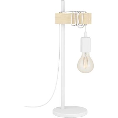 EGLO Tafellamp Townshend, 1 lamp vintage tafellamp in industrieel design, retro lamp, bedlampje van staal en hout, kleur: wit, bruin, fitting: E27, incl. schakelaar EGLO Tafellamp Townshend, 1 lamp vintage tafellamp in industrieel design, retro lamp, bedlampje van staal en hout, kleur: wit, bruin, fitting: E27, incl. schakelaar