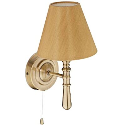 Relaxdays Wandlamp met lampenkap, binnen, trekschakelaar, hal en woonkamer, E14, stof, metaal, 28 x 16 x 19 cm (h x b x d), messing Relaxdays Wandlamp met lampenkap, binnen, trekschakelaar, hal en woonkamer, E14, stof, metaal, 28 x 16 x 19 cm (h x b x d), messing