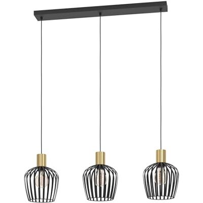 EGLO Empoli hanglamp retro hanglamp eettafel kroonluchter slaapkamer eetkamer 3 lampen zwart metaal messing E27 fitting EGLO Empoli hanglamp retro hanglamp eettafel kroonluchter slaapkamer eetkamer 3 lampen zwart metaal messing E27 fitting