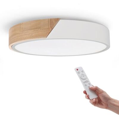 M Ledme Led-plafondlamp rond wit 24 W met afstandsbediening, verstelbaar 2700 K-6500 K koud wit en intensiteit 2400 lm wit met natuurlijk hout voor badkamer, keuken, balkon, LM8284 M Ledme Led-plafondlamp rond wit 24 W met afstandsbediening, verstelbaar 2700 K-6500 K koud wit en intensiteit 2400 lm wit met natuurlijk hout voor badkamer, keuken, balkon, LM8284