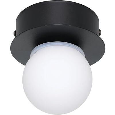 EGLO Mosiano led-plafondlamp, kleine bolvormige plafondlamp, badkamerverlichting van zwart metaal en glas in wit, warm wit, IP44, diameter 11 cm EGLO Mosiano led-plafondlamp, kleine bolvormige plafondlamp, badkamerverlichting van zwart metaal en glas in wit, warm wit, IP44, diameter 11 cm