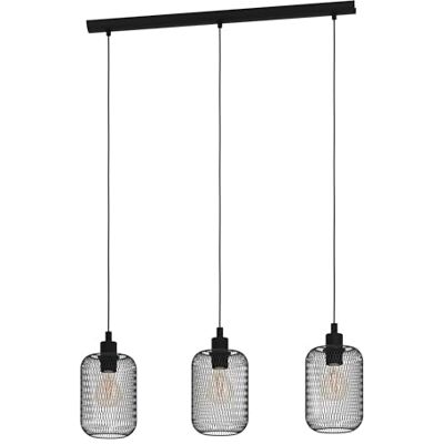EGLO Hanglamp Wrington, 3-lamps, vintage, industrieel, retro, hanglamp van staal, eettafellamp, woonkamerlamp in zwart, E27 fitting, l 74 cm EGLO Hanglamp Wrington, 3-lamps, vintage, industrieel, retro, hanglamp van staal, eettafellamp, woonkamerlamp in zwart, E27 fitting, l 74 cm