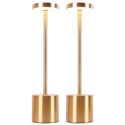 CATAVANA Set van 2 draadloze tafellampen Oplaadbare LED voor binnen en buiten USB-C kabel Touch lamp met dimmer Metalen design Frans merk Goud CATAVANA Set van 2 draadloze tafellampen Oplaadbare LED voor binnen en buiten USB-C kabel Touch lamp met dimmer Metalen design Frans merk Goud