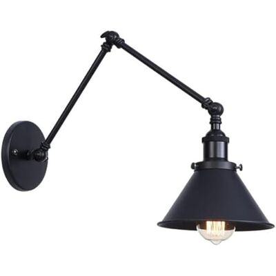 GANGUIO Wandlampen met verstelbare draaibare arm, industriële vintage zwarte bedlamp met conische lampenkap voor hotel gang restaurant nachtkastje leeslamp, wandlamp GANGUIO Wandlampen met verstelbare draaibare arm, industriële vintage zwarte bedlamp met conische lampenkap voor hotel gang restaurant nachtkastje leeslamp, wandlamp