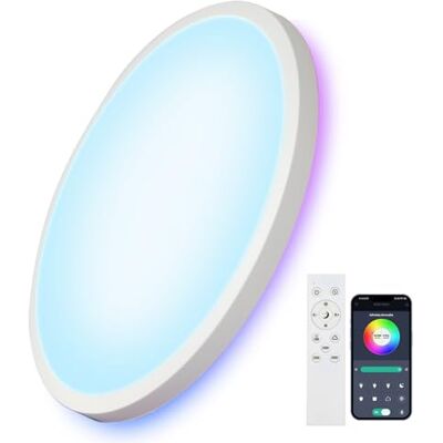Comely Led-plafondlamp, 28 cm, rond, 24 W, dimbaar, met afstandsbediening, RGB-achtergrondverlichting, IP44, badkamerlamp, plafondlamp voor keuken, hal, woonkamer, slaapkamer Comely Led-plafondlamp, 28 cm, rond, 24 W, dimbaar, met afstandsbediening, RGB-achtergrondverlichting, IP44, badkamerlamp, plafondlamp voor keuken, hal, woonkamer, slaapkamer