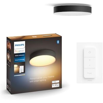 Philips Enrave Plafondlamp Dimbaar Warm tot Koel Wit Licht Werkt met Alexa, Google Home & Apple HomeKit Verbind met Hue Bridge Smart Lamp 26 cm Inclusief 1 Dimmer Switch Zwart Philips Enrave Plafondlamp Dimbaar Warm tot Koel Wit Licht Werkt met Alexa, Google Home & Apple HomeKit Verbind met Hue Bridge Smart Lamp 26 cm Inclusief 1 Dimmer Switch Zwart