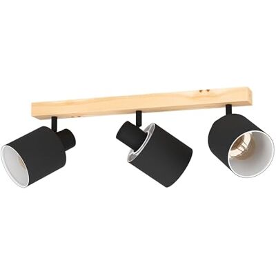 EGLO Plafondlamp Batallas, 3 lampen plafondlamp Skandi, plafondspot van hout, textiel, metaal, woonkamerlamp in natuur, zwart, wit, slaapkamerlamp, spots E27,bruin, zwart EGLO Plafondlamp Batallas, 3 lampen plafondlamp Skandi, plafondspot van hout, textiel, metaal, woonkamerlamp in natuur, zwart, wit, slaapkamerlamp, spots E27,bruin, zwart