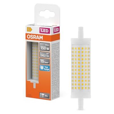 OSRAM LED Line met R7s retrofit fitting, 19W / 2452lm, 6500K helder koud daglicht wit, niet dimbaar. IP20, loodvrij glas, diameter 28 mm, EEK E OSRAM LED Line met R7s retrofit fitting, 19W / 2452lm, 6500K helder koud daglicht wit, niet dimbaar. IP20, loodvrij glas, diameter 28 mm, EEK E