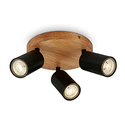 Briloner Retro plafondlamp met hout, 3 vintage vlammen, 3 x GU10-fitting, draaibare led-spot, rustieke plafondspot, zwart-hout, 190 x 85 mm Briloner Retro plafondlamp met hout, 3 vintage vlammen, 3 x GU10-fitting, draaibare led-spot, rustieke plafondspot, zwart-hout, 190 x 85 mm