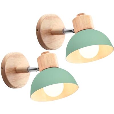 iDEGU Industriële wandlamp, vintage, verstelbaar, van hout, metaal, retro, E27 fitting, wandlamp voor binnen, voor slaapkamer, woonkamer, hal, restaurant, 15 cm (2 stuks, groen) iDEGU Industriële wandlamp, vintage, verstelbaar, van hout, metaal, retro, E27 fitting, wandlamp voor binnen, voor slaapkamer, woonkamer, hal, restaurant, 15 cm (2 stuks, groen)