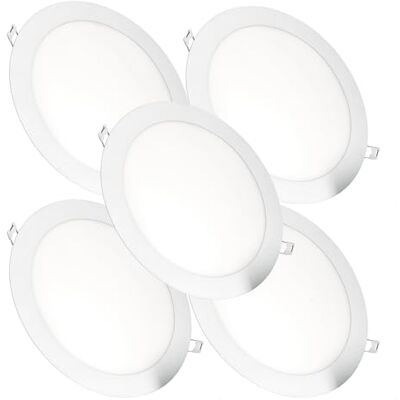 JANDEI Set van 5 18W LED inbouw plafondlampen, downlights rond, plat, met mat witte aluminium ring, driver inbegrepen, neutraal wit licht 4200K JANDEI Set van 5 18W LED inbouw plafondlampen, downlights rond, plat, met mat witte aluminium ring, driver inbegrepen, neutraal wit licht 4200K