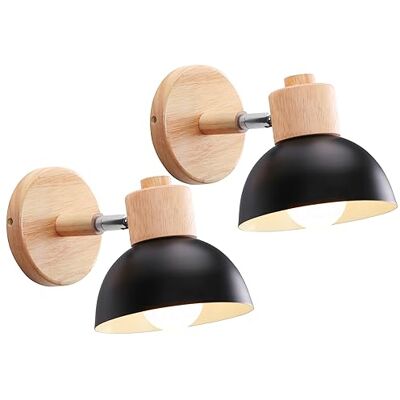 iDEGU Industriële wandlampen, vintage, verstelbaar, van hout, metaal, retro, E27 fitting, wandlamp voor binnen, voor slaapkamer, woonkamer, hal, restaurant, 15 cm (2 stuks, zwart) iDEGU Industriële wandlampen, vintage, verstelbaar, van hout, metaal, retro, E27 fitting, wandlamp voor binnen, voor slaapkamer, woonkamer, hal, restaurant, 15 cm (2 stuks, zwart)