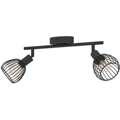 EGLO Sonnino plafondlamp, industriële plafondlamp met 2 draaibare spots, zwarte metalen lamp, verlichting voor woonkamer en slaapkamer, fitting E14 EGLO Sonnino plafondlamp, industriële plafondlamp met 2 draaibare spots, zwarte metalen lamp, verlichting voor woonkamer en slaapkamer, fitting E14