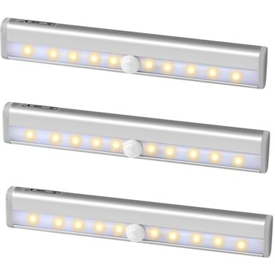 Jinlaili Set van 2 draadloze onderkastlampen, 10 ledlampen met bewegingssensor voor kast, onderkastverlichting met magneetstrip, nachtlampje, led-lichtstrip op batterijen voor keuken Jinlaili Set van 2 draadloze onderkastlampen, 10 ledlampen met bewegingssensor voor kast, onderkastverlichting met magneetstrip, nachtlampje, led-lichtstrip op batterijen voor keuken