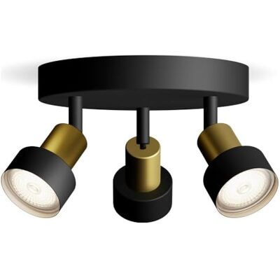 Philips Conduit Spot Plafondspot met drie lichtpunten Zwart met goud design GU10 LED fitting Ronde basisplaat Philips Conduit Spot Plafondspot met drie lichtpunten Zwart met goud design GU10 LED fitting Ronde basisplaat