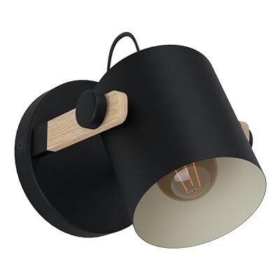 EGLO Wandlamp Hornwood, 1-vlammige vintage wandlamp in industrieel design, retro lamp van staal en hout, kleur: zwart, crème, bruin, fitting: E27. EGLO Wandlamp Hornwood, 1-vlammige vintage wandlamp in industrieel design, retro lamp van staal en hout, kleur: zwart, crème, bruin, fitting: E27.