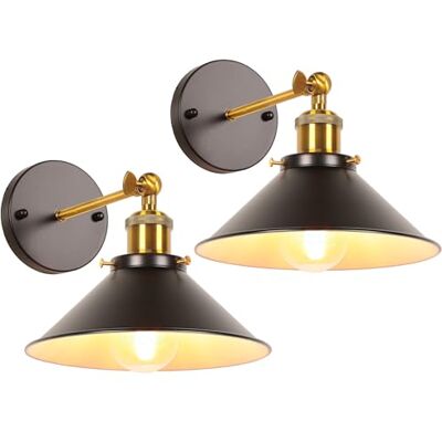 iDEGU Wandlamp, industrieel, plafondlamp, Edison-stijl, metaal, retro, met 180 graden rotatie, 22 cm, zwart binnen wit iDEGU Wandlamp, industrieel, plafondlamp, Edison-stijl, metaal, retro, met 180 graden rotatie, 22 cm, zwart binnen wit