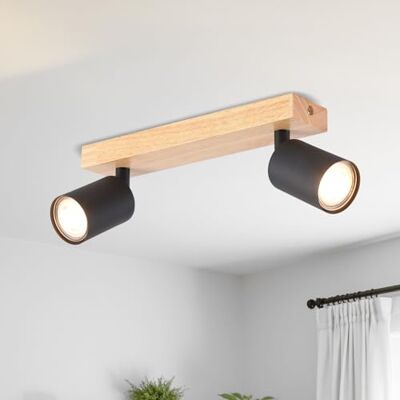 LVWIT Plafondlamp, 2 ledlampen, GU10, binnenverlichting, zwart, plafondlamp van hout met rechthoekige basis, wandlamp, woonkamer, kroonluchter slaapkamer (zonder lampen) LVWIT Plafondlamp, 2 ledlampen, GU10, binnenverlichting, zwart, plafondlamp van hout met rechthoekige basis, wandlamp, woonkamer, kroonluchter slaapkamer (zonder lampen)