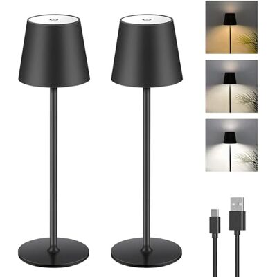 Liyabber Set van 2 dimbare led-tafellampen, touchscreen, draadloos, met USB-C-aansluiting, metaal, oplaadbaar, voor binnen en buiten, aluminium, IP44 waterdicht, 5600 mAh, 5 W, zwart Liyabber Set van 2 dimbare led-tafellampen, touchscreen, draadloos, met USB-C-aansluiting, metaal, oplaadbaar, voor binnen en buiten, aluminium, IP44 waterdicht, 5600 mAh, 5 W, zwart