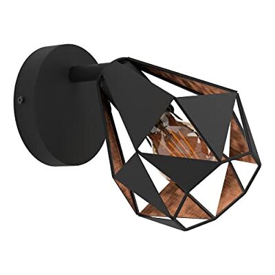 EGLO Carlton 7 binnenwandlamp, binnenverlichting met draaibare spot, lamp voor woonkamer en hal, zwart metaal en koper, E27 fitting EGLO Carlton 7 binnenwandlamp, binnenverlichting met draaibare spot, lamp voor woonkamer en hal, zwart metaal en koper, E27 fitting