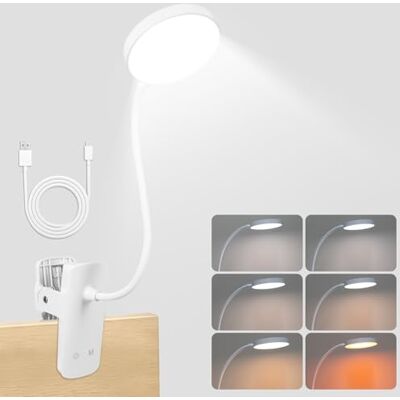Carehabi Led-leeslamp voor bed, leeslamp met klem, bureaulamp met 6 kleuren en 5 helderheidsniveaus, 360° flexibel met zwanenhals, CRI 80, perfecte bedlamp voor studie en Carehabi Led-leeslamp voor bed, leeslamp met klem, bureaulamp met 6 kleuren en 5 helderheidsniveaus, 360° flexibel met zwanenhals, CRI 80, perfecte bedlamp voor studie en