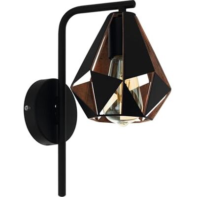 EGLO Wandlamp Carlton 4, 1 vlam vintage wandlamp, materiaal: staal, kleur: zwart, koperkleuren-antiek, fitting: E27 EGLO Wandlamp Carlton 4, 1 vlam vintage wandlamp, materiaal: staal, kleur: zwart, koperkleuren-antiek, fitting: E27