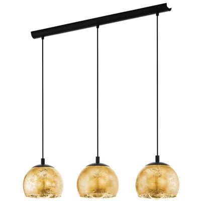 EGLO Alabraccin Hanglamp, 3 vlammen plafondlamp, kroonluchter voor woonkamer of eetkamer, metaal zwart en goudkleurig glas, E27 fitting, 78 cm EGLO Alabraccin Hanglamp, 3 vlammen plafondlamp, kroonluchter voor woonkamer of eetkamer, metaal zwart en goudkleurig glas, E27 fitting, 78 cm