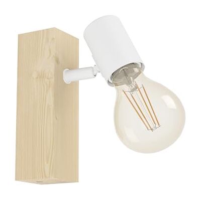 EGLO Townshend 3 wandlamp, vintage wandlamp in industriële stijl, retro lamp van staal en hout, kleuren wit en bruin, E27 fitting, FSC-gecertificeerd EGLO Townshend 3 wandlamp, vintage wandlamp in industriële stijl, retro lamp van staal en hout, kleuren wit en bruin, E27 fitting, FSC-gecertificeerd