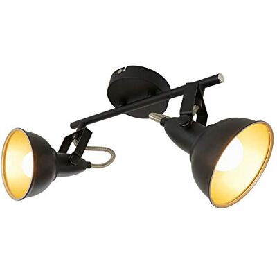 Briloner Leuchten plafondlamp met 2 draaibare scijnwerpers in retro vintage ontwerp, 2049-025, basis: E14, max. 40 watt, zwart metaal, goud, 30,4 x 10 x 18,1 cm Briloner Leuchten plafondlamp met 2 draaibare scijnwerpers in retro vintage ontwerp, 2049-025, basis: E14, max. 40 watt, zwart metaal, goud, 30,4 x 10 x 18,1 cm