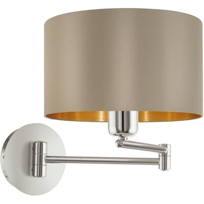 EGLO Wandlamp Maserlo, 1 lamp textiel wandlamp, materiaal: staal, stof, kleur: mat nikkel, taupe, goud, fitting: E27, incl. schakelaar,Nikkel mat EGLO Wandlamp Maserlo, 1 lamp textiel wandlamp, materiaal: staal, stof, kleur: mat nikkel, taupe, goud, fitting: E27, incl. schakelaar,Nikkel mat