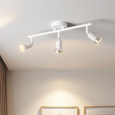 LVWIT Led-plafondlamp, 3 spots, binnenverlichting, GU10, mat wit, plafondspot, kroonluchter, woonkamer, metalen helling (zonder lamp) LVWIT Led-plafondlamp, 3 spots, binnenverlichting, GU10, mat wit, plafondspot, kroonluchter, woonkamer, metalen helling (zonder lamp)