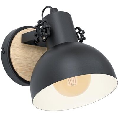 EGLO Lubenham Wandlamp, vintage wandlamp in industriële stijl, retro wandspot van staal en hout, kleur zwart en bruin, fitting E27, FSC-gecertificeerd EGLO Lubenham Wandlamp, vintage wandlamp in industriële stijl, retro wandspot van staal en hout, kleur zwart en bruin, fitting E27, FSC-gecertificeerd