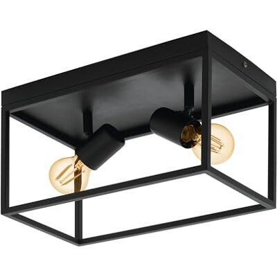 EGLO Plafondlamp Silentina, 2-lichts plafondlamp, modern, industrieel van staal, woonkamerlamp in zwart, keukenlamp, hallamp plafond met E27-fitting EGLO Plafondlamp Silentina, 2-lichts plafondlamp, modern, industrieel van staal, woonkamerlamp in zwart, keukenlamp, hallamp plafond met E27-fitting