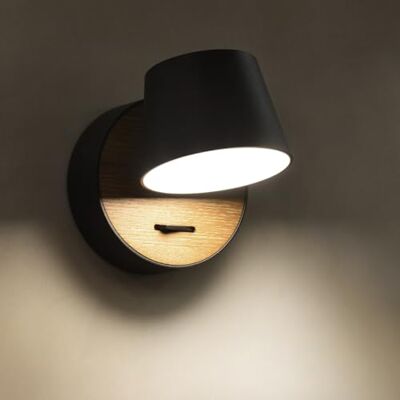 ouglres Binnenwandlamp van hout en staal met schakelaar, zwart, 360 graden draaibaar, led, industrieel design, voor slaapkamer, hal, woonkamer ouglres Binnenwandlamp van hout en staal met schakelaar, zwart, 360 graden draaibaar, led, industrieel design, voor slaapkamer, hal, woonkamer