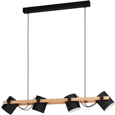 EGLO hanglamp Hornwood, 4-vlammige vintage hanglamp in industrieel design, retro hanglamp van staal en hout, kleur: zwart, crème, bruin, fitting: E27. EGLO hanglamp Hornwood, 4-vlammige vintage hanglamp in industrieel design, retro hanglamp van staal en hout, kleur: zwart, crème, bruin, fitting: E27.