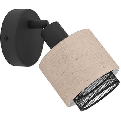 EGLO Rosley wandlamp voor binnen, wandlamp voor binnen met draaibare spot, spot van natuurlijke stof en zwart metaal, verlichting voor woonkamer en slaapkamer, fitting E14 EGLO Rosley wandlamp voor binnen, wandlamp voor binnen met draaibare spot, spot van natuurlijke stof en zwart metaal, verlichting voor woonkamer en slaapkamer, fitting E14