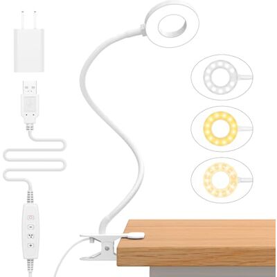 iZELL 10 W bureaulamp met klem met USB-adapter, 3 verlichtingsmodi en 10 helderheidsniveaus, 360 graden flexibel, clip-on leeslamp, 40 cm, led-bureaulamp voor thuis/kantoor, wit iZELL 10 W bureaulamp met klem met USB-adapter, 3 verlichtingsmodi en 10 helderheidsniveaus, 360 graden flexibel, clip-on leeslamp, 40 cm, led-bureaulamp voor thuis/kantoor, wit
