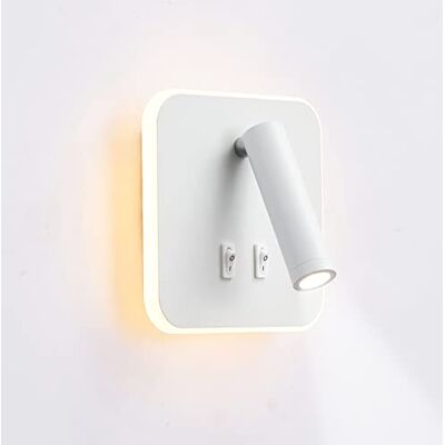 uksunvi Led-wandlamp, leeslamp voor nachtkastje, 12 W, draaibare spot 3 W + 9 W, 3000 K, warm licht (vierkant wit) uksunvi Led-wandlamp, leeslamp voor nachtkastje, 12 W, draaibare spot 3 W + 9 W, 3000 K, warm licht (vierkant wit)