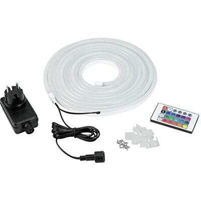 EuroLite Neon Flex led 24 V RGB 5 m met IR-set Flexibele lichtslang met 360 RGB-leds, voeding en afstandsbediening, IP44, 730 lm EuroLite Neon Flex led 24 V RGB 5 m met IR-set Flexibele lichtslang met 360 RGB-leds, voeding en afstandsbediening, IP44, 730 lm
