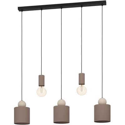 EGLO Gazzola Hanglamp, kroonluchter met 5 lampen voor woonkamer en eetkamer, hanglamp, mokka-metaal en zand, fitting E27 EGLO Gazzola Hanglamp, kroonluchter met 5 lampen voor woonkamer en eetkamer, hanglamp, mokka-metaal en zand, fitting E27