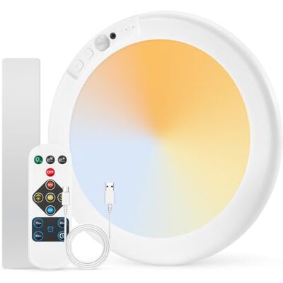 Combuh Led-plafondlamp voor badkamer, bewegingsmelder, plafondlamp, garage, oplaadbaar, draadloos, werkt op batterijen, verlichting zonder boren, met afstandsbediening, voor woonkamer, kelder, rond, 1 stuk Combuh Led-plafondlamp voor badkamer, bewegingsmelder, plafondlamp, garage, oplaadbaar, draadloos, werkt op batterijen, verlichting zonder boren, met afstandsbediening, voor woonkamer, kelder, rond, 1 stuk
