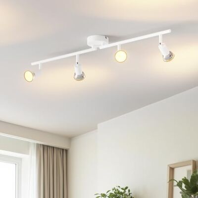 LVWIT Plafondspot GU10, plafondlamp, 4 spots, led, mat wit, binnenverlichting, kroonluchter, keuken, metalen helling (zonder lamp) LVWIT Plafondspot GU10, plafondlamp, 4 spots, led, mat wit, binnenverlichting, kroonluchter, keuken, metalen helling (zonder lamp)