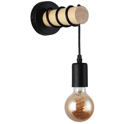 B·LED BARCELONA LED Barcelona LED Barlona Vintage industriële houten wandlamp voor woonkamer, slaapkamer en hal, E27 Max, 60 W, 220 V, IP20, zwart (LM135-N-Y) B·LED BARCELONA LED Barcelona LED Barlona Vintage industriële houten wandlamp voor woonkamer, slaapkamer en hal, E27 Max, 60 W, 220 V, IP20, zwart (LM135-N-Y)