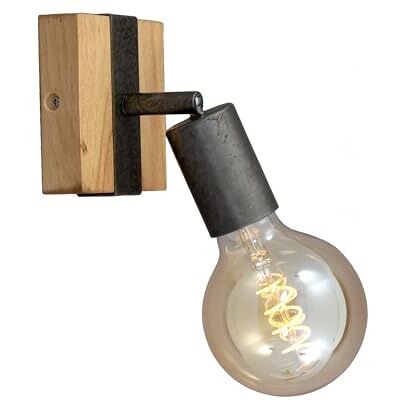 Briloner Wandlamp voor binnen, draaibaar, vintage, houten basis, wandverlichting voor slaapkamer en hal, 10 x 10,3 cm Briloner Wandlamp voor binnen, draaibaar, vintage, houten basis, wandverlichting voor slaapkamer en hal, 10 x 10,3 cm