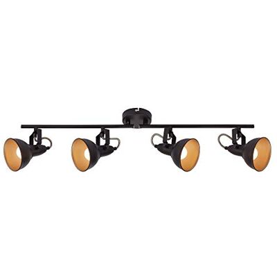 Briloner Leuchten Plafondlamp 2049-045, 4 Draai- en Zwenkbare Spotlampen, 4 x E14, 40 watt, Metaal, Zwart/Goud, 790 x 190 mm Briloner Leuchten Plafondlamp 2049-045, 4 Draai- en Zwenkbare Spotlampen, 4 x E14, 40 watt, Metaal, Zwart/Goud, 790 x 190 mm