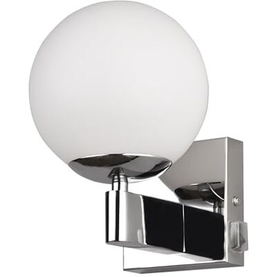 Trio Leuchten Kula 284270106 Badkamerlamp, verchroomd metaal, wit glas, excl. 1x E14 Trio Leuchten Kula 284270106 Badkamerlamp, verchroomd metaal, wit glas, excl. 1x E14