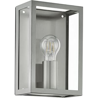 EGLO Buitenwandlamp Alamonte, 1 lichtpunt, wandlamp van roestvrij staal, kleur: zilver, glas: helder, fitting: E27, IP44 EGLO Buitenwandlamp Alamonte, 1 lichtpunt, wandlamp van roestvrij staal, kleur: zilver, glas: helder, fitting: E27, IP44
